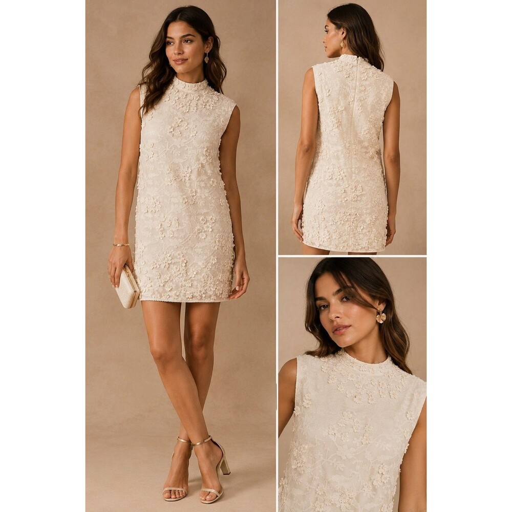 NWT Payal Jain BHLDN Archer Mini Dress Embroidered Floral Silk Ivory Wedding 12